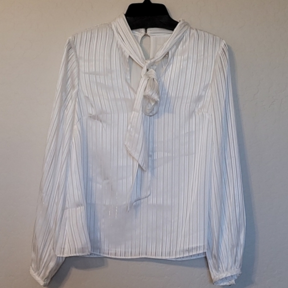 Ted Baker London Teaa Tie Neck Tonal Stripe Blouse Bow Collection Size 0-2 - Picture 3 of 13